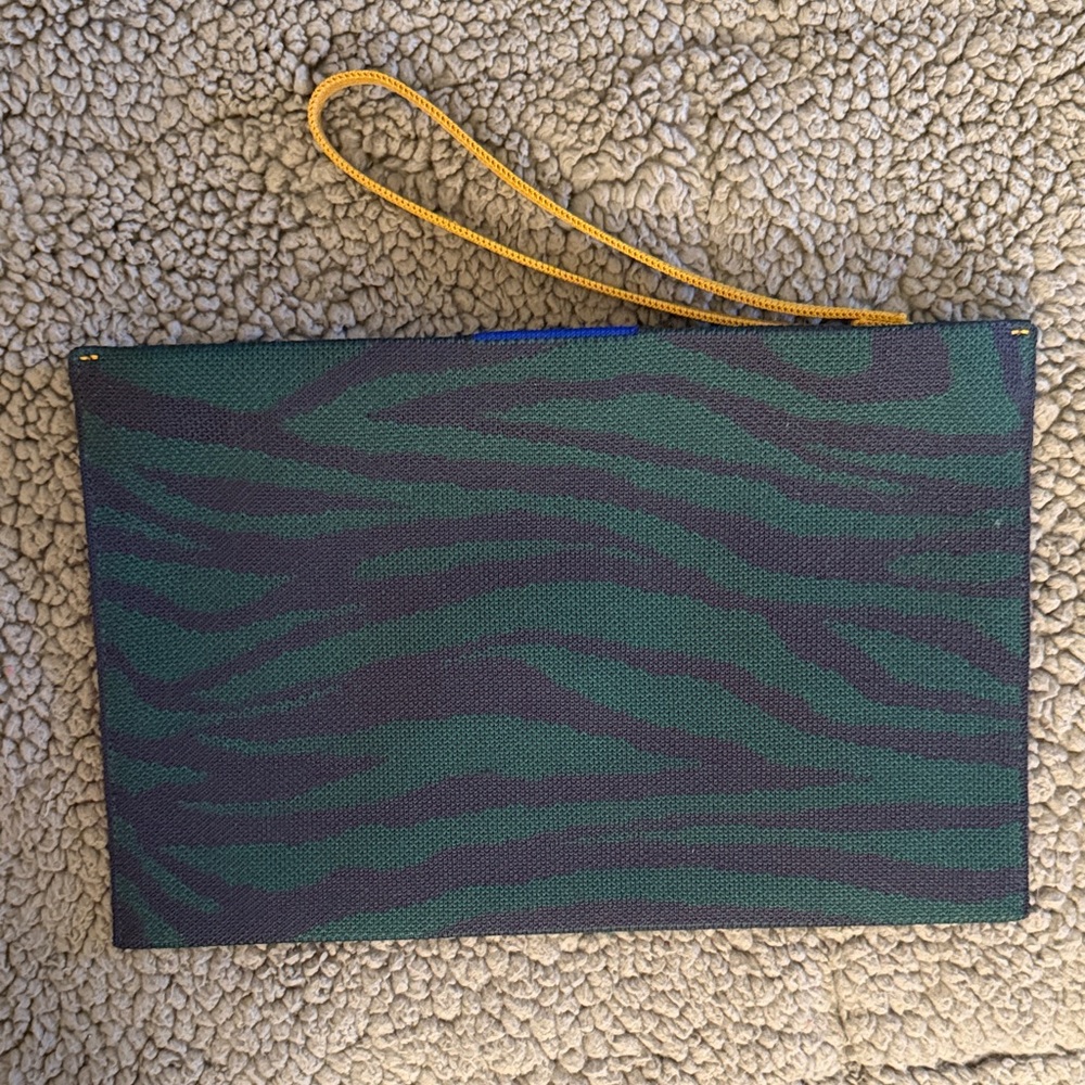 Rothy's Green and Black Zebra Print Essential Pouch w/ magnet - like new
